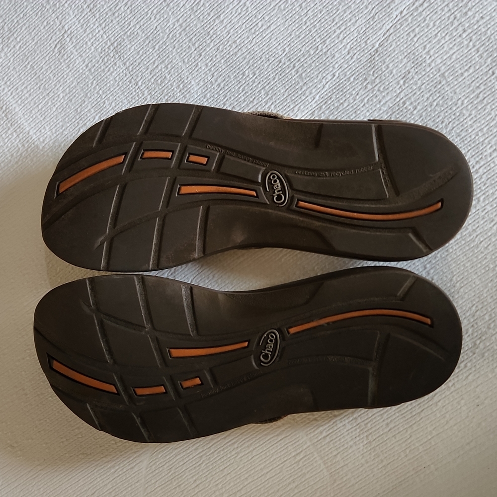 Chaco Brown and Cream Striped Flip Flop Sandals - Picture 8 of 10